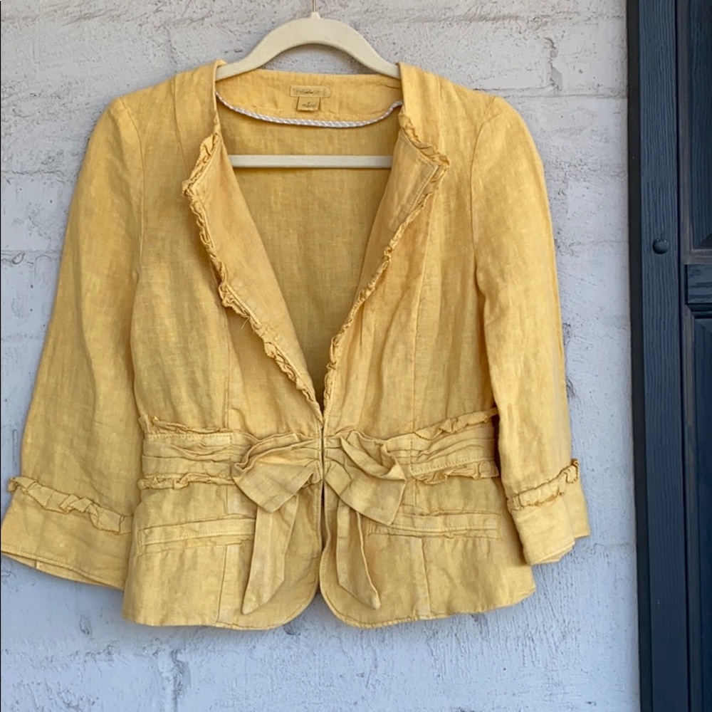 Anthropologie Cidra yellow linen ruffle jacket